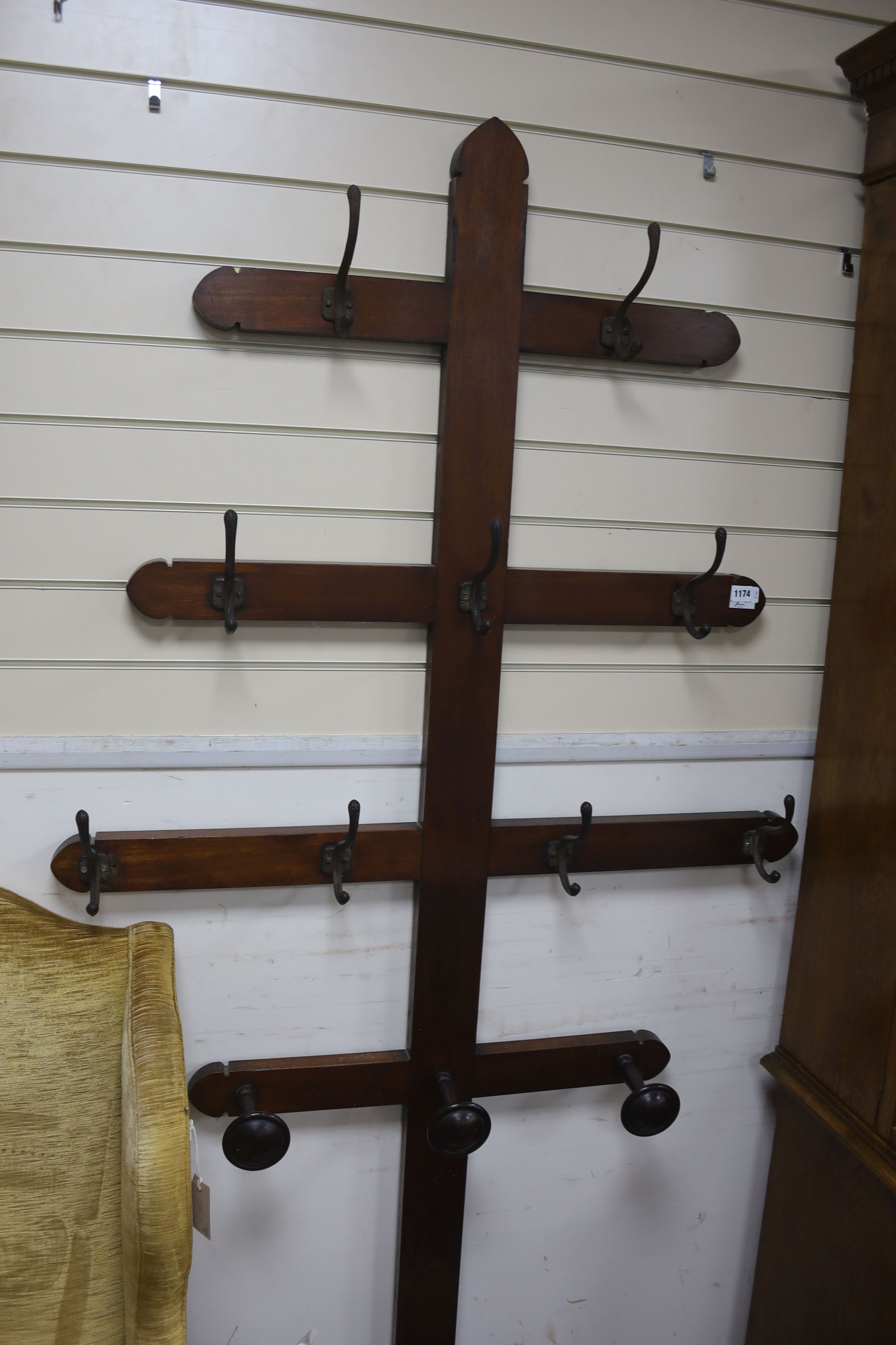 A Victorian mahogany hall stand, with tin tray base, width 116cm height 220cm